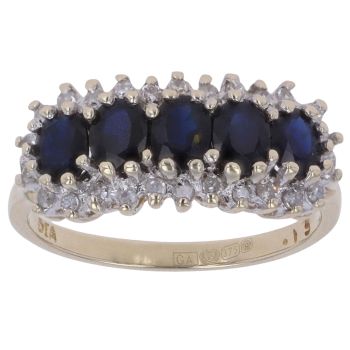 9ct Yellow Gold 0.15ct Diamond and Sapphire Five Stone Ring
