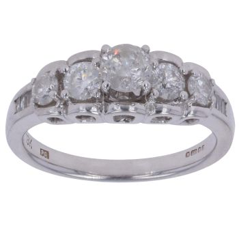 18ct White Gold 0.90ct Baguette and Brilliant Cut Diamond Five Stone Ring