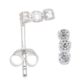 Silver Cubic Zirconia Drop Stud Earrings By Icesia