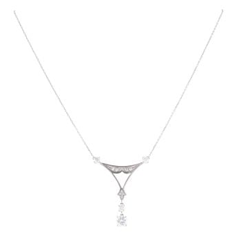 9ct White Gold Cubic Zirconia Pendant and Chain 16"