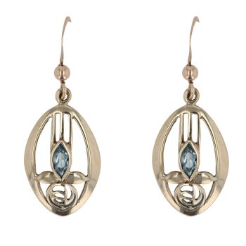 9ct Yellow Gold Blue Topaz Rennie Mac Drop Earrings