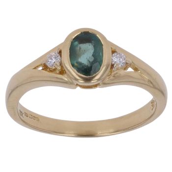 18ct Yellow Gold 0.05ct Diamond and Green Gemstone Ring