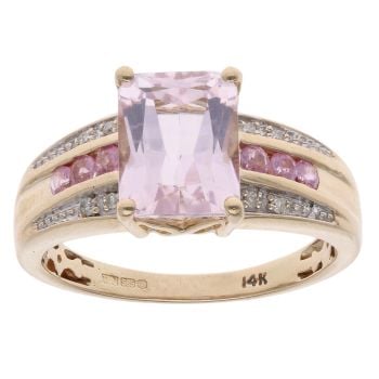14ct Yellow Gold 0.10ct Diamond and Pink Sapphire Ring