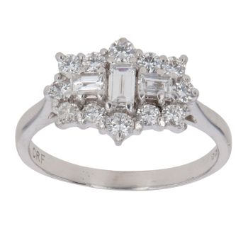 18ct White Gold 1.20ct Baguette and Brilliant Cut Diamond Cluster Ring