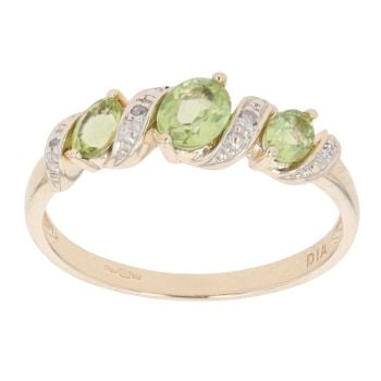 9ct Yellow Gold 0.02ct Diamond And Peridot Three Stone Ring