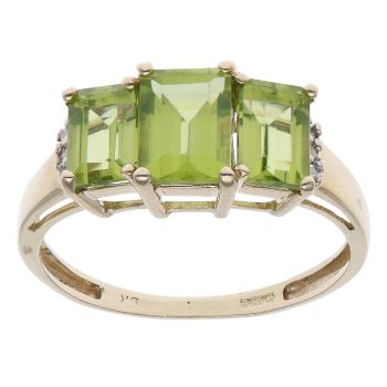 9ct Yellow Gold Peridot and Cubic Zirconia Three Stone Ring