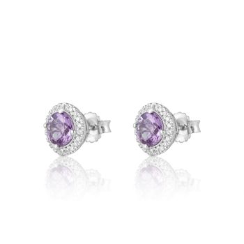 9ct White Gold Lavender Amethyst Halo Lab Grown Diamonds Earrings With D VVS