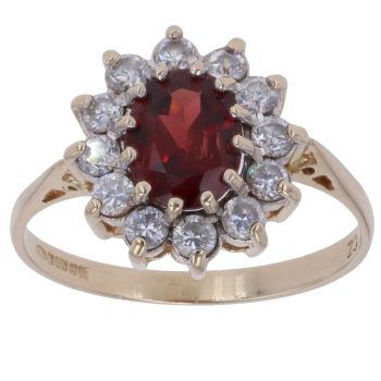 9ct Yellow Gold Garnet and Cubic Zirconia Cluster Ring