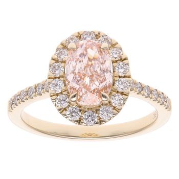 9ct Yellow Gold 2.00ct Brilliant and Oval Cut Pink and Colourless Lab Grown Diamond Solitaire Ring