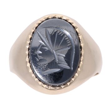 9ct Yellow Gold Hematite Centurion Signet Ring