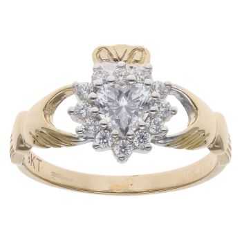 9ct Yellow Gold Cubic Zirconia Claddagh Ring
