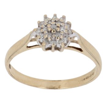 9ct Yellow Gold 0.11ct Brilliant Cut Diamond Cluster Ring