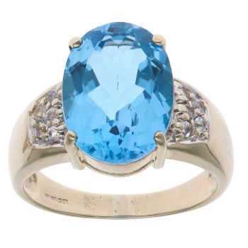 9ct Yellow Gold Blue Topaz and Cubic Zirconia Solitaire Ring