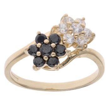 14ct Yellow Gold Sapphire And Cubic Zirconia Double Cluster Ring