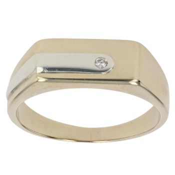 9ct Yellow and White Gold 0.05ct Diamond Signet Ring