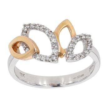 18ct White and Rose Gold 0.18ct Diamond Leaf Ring