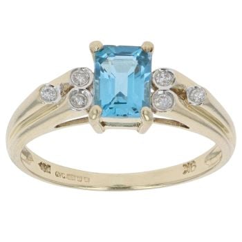 9ct Yellow Gold 0.05ct Diamond and Topaz Dress Ring