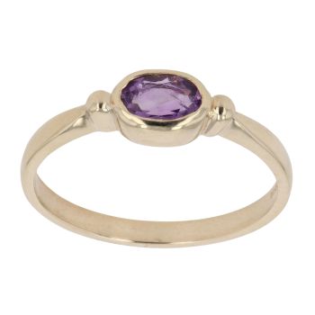 9ct Yellow Gold Created Amethyst Single Stone Ring