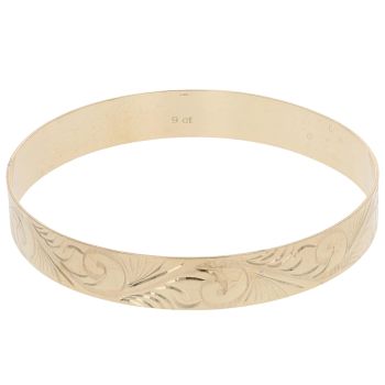 9ct Yellow Gold Patterned Swirl Bangle
