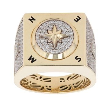 14ct Yellow Gold Monaco Cubic Zirconia Signet Ring