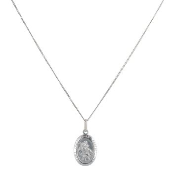 9ct White Gold St George Pendant and Chain 18"