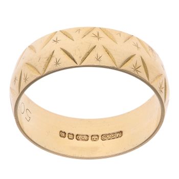 18ct Yellow Gold Patterned Wedding Band 5mm