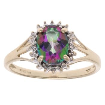 9ct Yellow Gold 0.05ct Diamond and Mystic Topaz Dress Ring