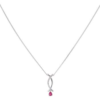 9ct White Gold 0.05ct Diamond and Ruby Pendant and Chain 18"