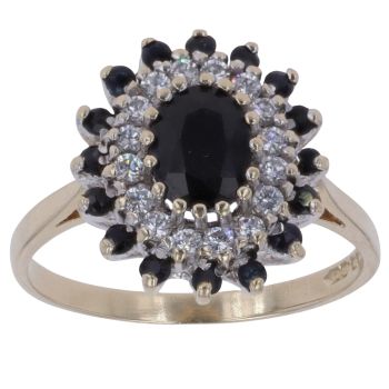 9ct Yellow Gold Sapphire and Cubic Zirconia Cluster Ring