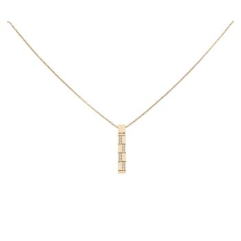 9ct Yellow Gold 0.10ct Brilliant Cut Diamond Bar Pendant and Box Chain 20"