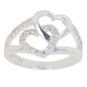 Sterling Silver Cubic Zirconia Double Heart Ring By Icesia