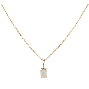 9ct Yellow Gold 0.02ct Diamond and Opal Pendant and Chain 18"