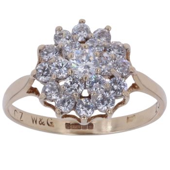 9ct Yellow Gold Cubic Zirconia Flower Cluster Ring