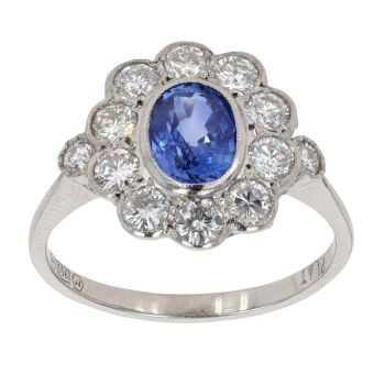 Platinum 1.20ct Sapphire and 0.90ct Diamond Cluster Ring