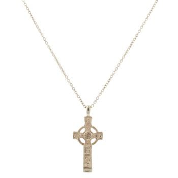 9ct Yellow Gold Patterned Celtic Cross Pendant and Chain 18"