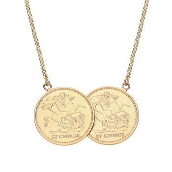 18ct Gold on Sterling Silver Double Sovereign Coin George & Dragon Necklace