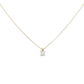 18ct Yellow Gold 0.33ct Princess Cut Diamond Solitaire Pedant and Chain 18"