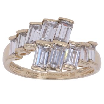 14ct Yellow Gold Fancy Baguette Cut Cubic Zirconia Ring