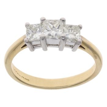 18ct Yellow Gold 1.00ct Princess Diamond Trilogy Ring