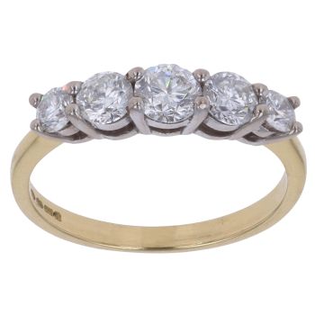 18ct Yellow Gold 1.00ct Brilliant Cut Diamond Five Stone Ring