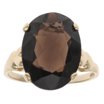 9ct Yellow Gold Smoky Quartz Single Stone Ring