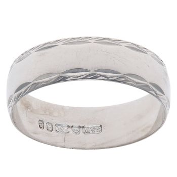 18ct White Gold Patterned Edge Wedding Band 5mm