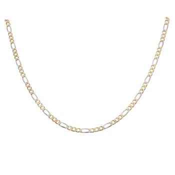 9ct Yellow and White Gold Diamond Cut Figaro Chain 18"