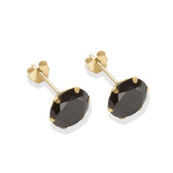 9ct Yellow Gold Black Cubic Zirconia Stud Earrings 8mm
