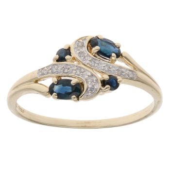9ct Yellow Gold 0.06ct Diamond and Sapphire Dress Ring