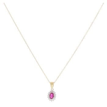 18ct Yellow Gold 0.10ct Diamond And Ruby Cluster Pendant And Chain 18"