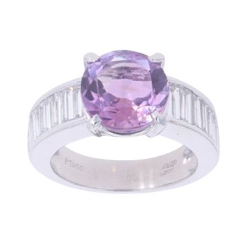 Platinum 1.50ct Baguette Diamond And Amethyst Ring