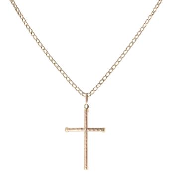 9ct Yellow Gold Twist Patterned Cross Pendant and Chain 24"