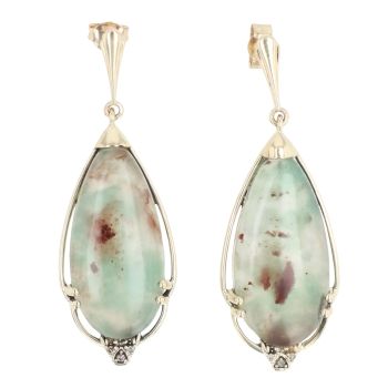 9ct Yellow Gold 0.02ct Diamond and Agate Teardrop Earrings