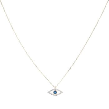 14ct Yellow Gold Blue Gemstone and Cubic Zirconia Eye Pendant and Chain 20"